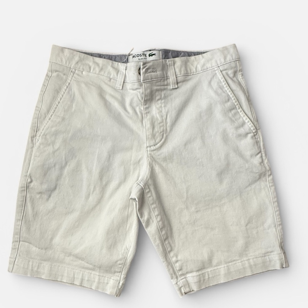 Lacoste Women’s Slim Fit Chino Khaki Above the Knee Off White Shorts Sz 33 (L)
